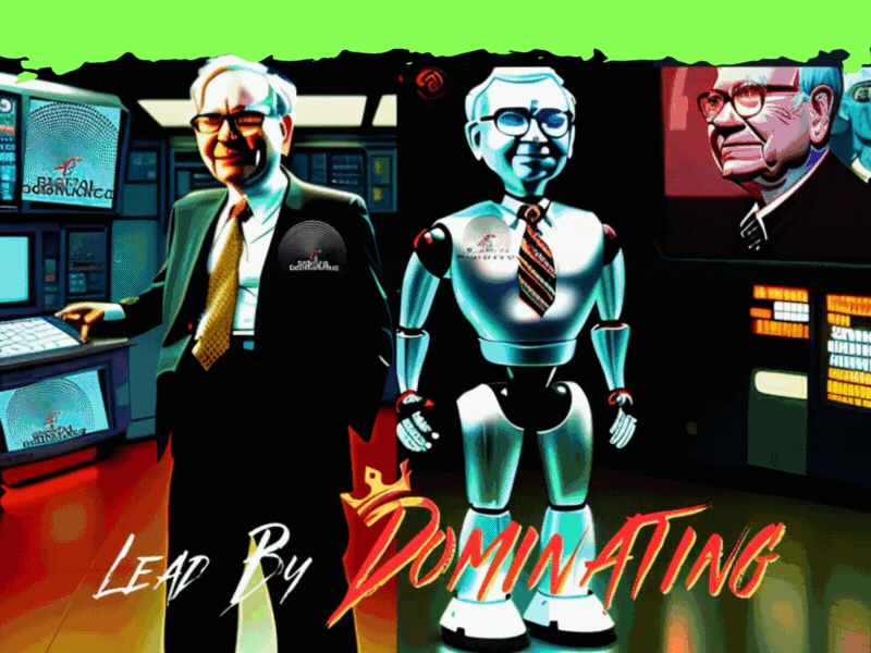 A picture of Warren Buffett and and robot version of Warren Buffett making smart financial decisions to achieve AI Digital Dominance